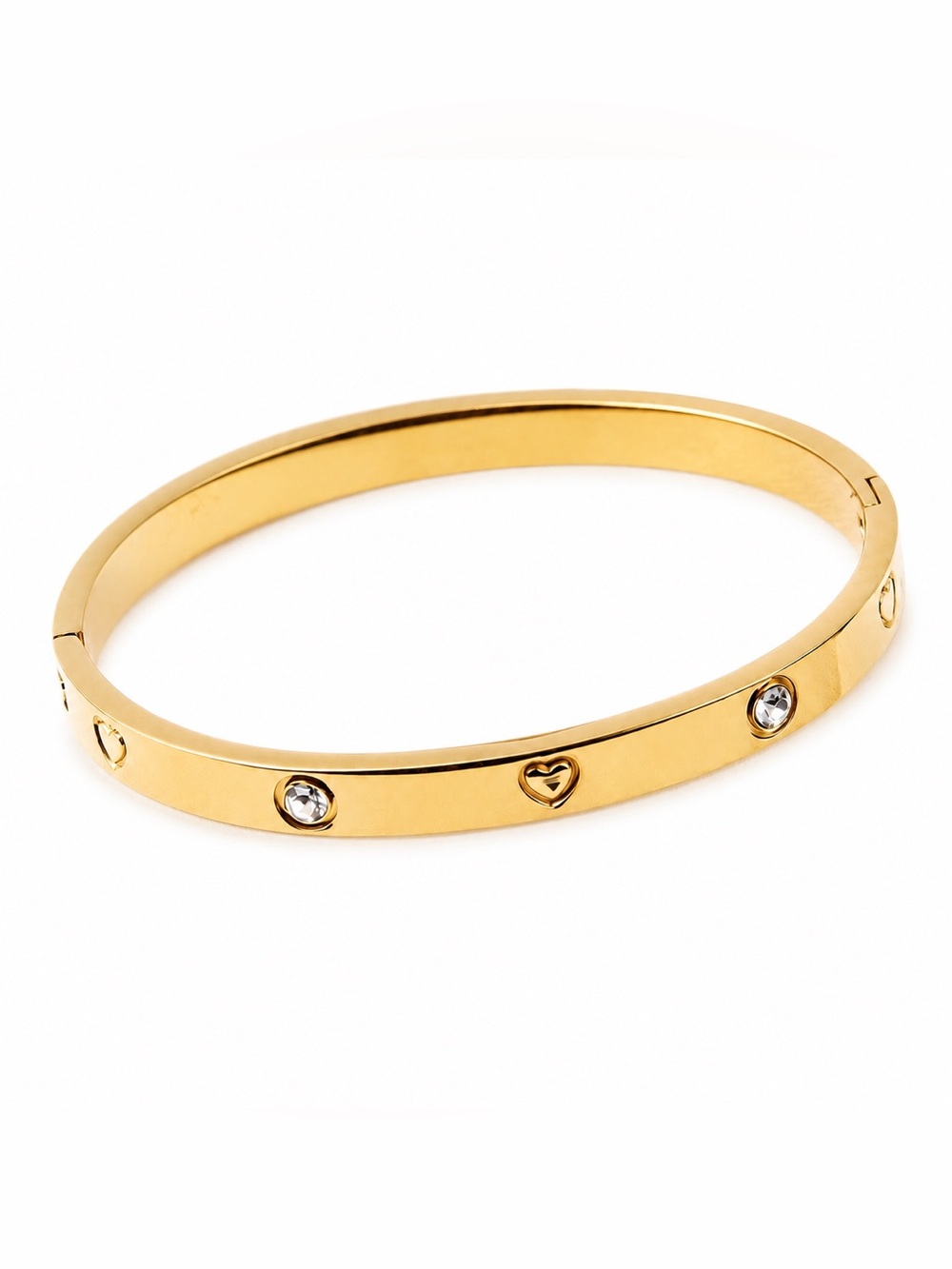 18K Gold PVD Plated 316 Stainless Steel Heart Bangle Bracelet | Waterproof